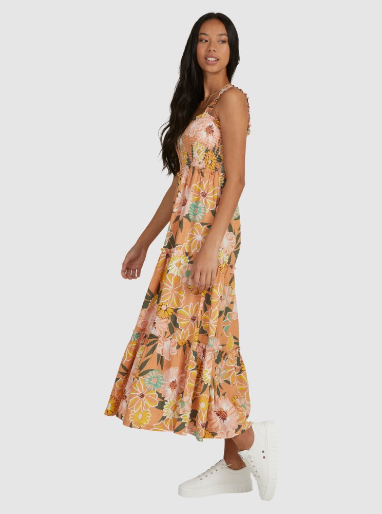 Orange Women's Roxy Sunnier Shores Woven Maxi Dress | USA FKAT-31250