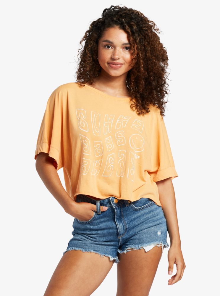 Orange Women's Roxy Sunny Smiles T Shirts | USA QGTU-91078