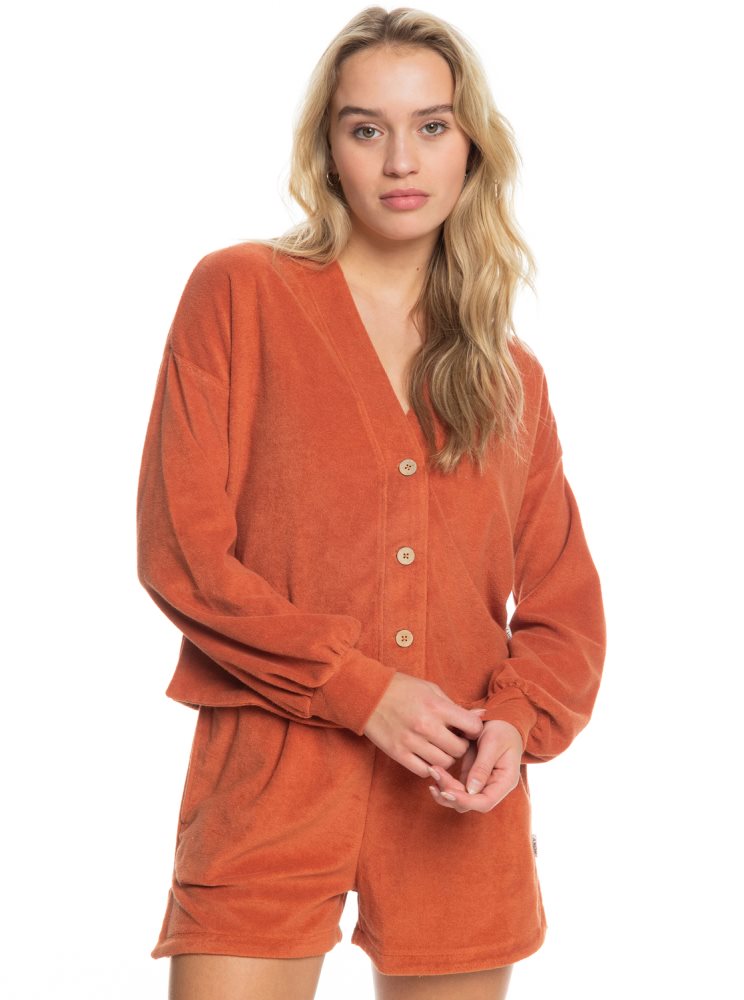 Orange Women's Roxy Threes Company Organic Button-Front Cardigan Sweaters | USA KBVM-59086