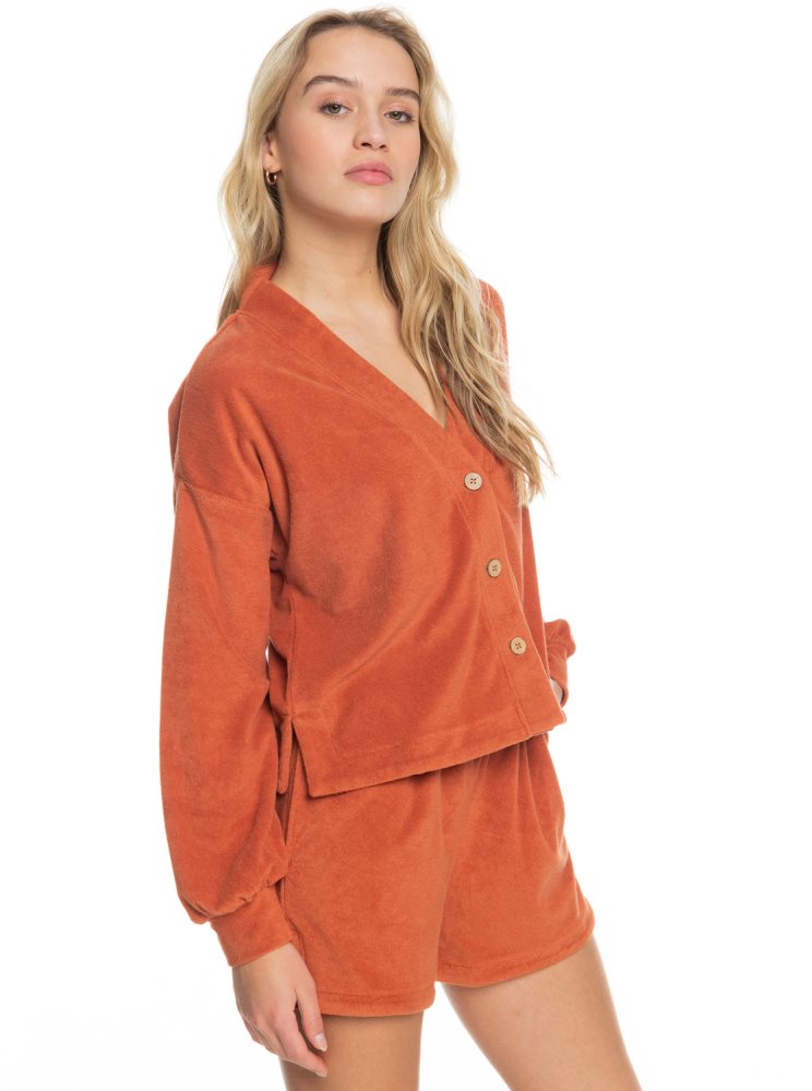 Orange Women's Roxy Threes Company Organic Button-Front Cardigan Sweaters | USA KBVM-59086