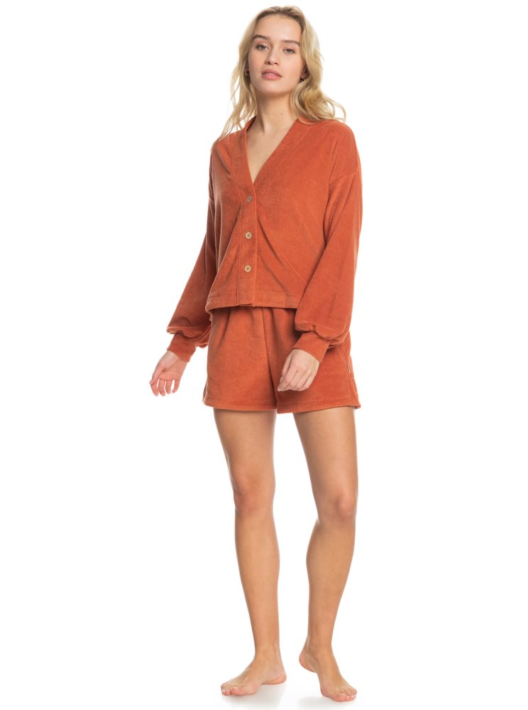 Orange Women's Roxy Threes Company Organic Button-Front Cardigan Sweaters | USA KBVM-59086