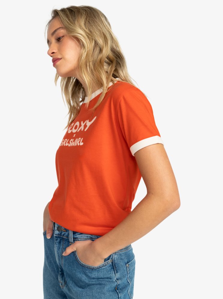 Orange Women's Roxy x Grl Swirl Ringer T Shirts | USA VLQG-49065