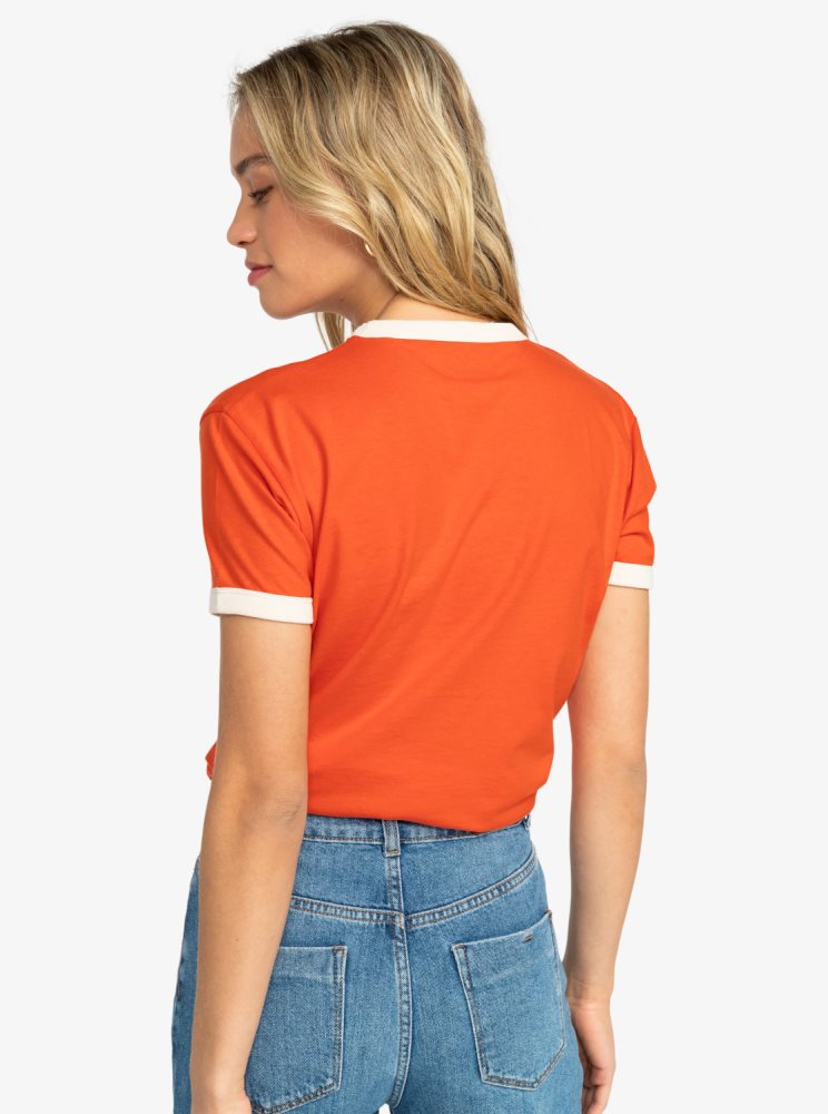 Orange Women's Roxy x Grl Swirl Ringer T Shirts | USA VLQG-49065