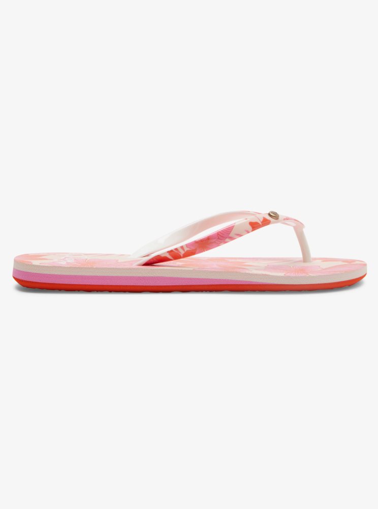 Pink Flower Women's Roxy Portofino Flip Flops | USA EGZC-46387