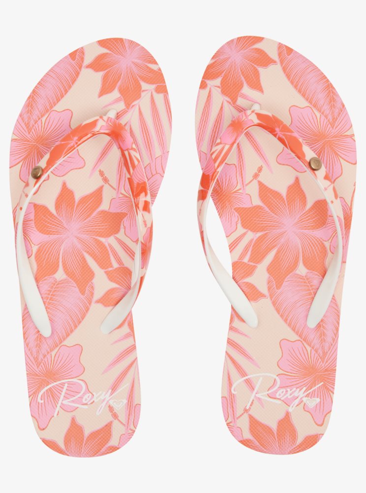 Pink Flower Women's Roxy Portofino Flip Flops | USA EGZC-46387