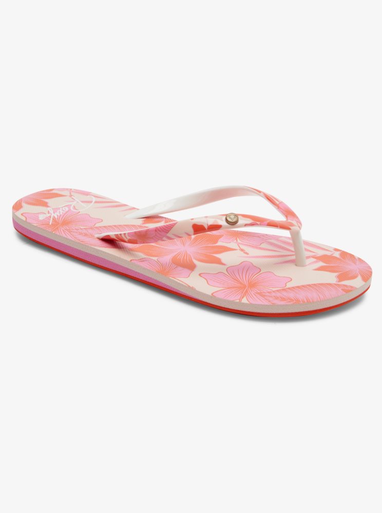 Pink Flower Women\'s Roxy Portofino Flip Flops | USA EGZC-46387