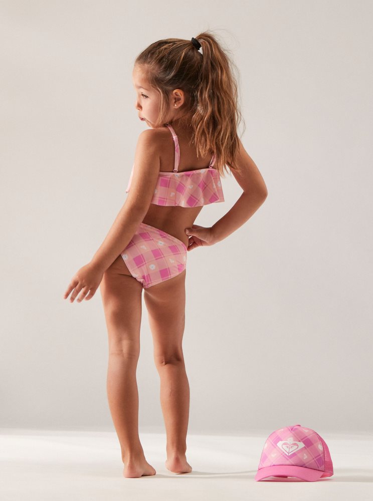 Pink Kids' Roxy 2-7 Flower Plaid Flutter Two Piece Set Bikinis | USA LUBM-17526