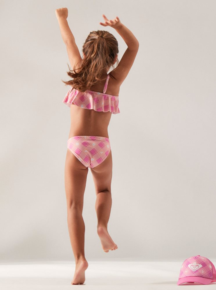 Pink Kids' Roxy 2-7 Flower Plaid Flutter Two Piece Set Bikinis | USA LUBM-17526