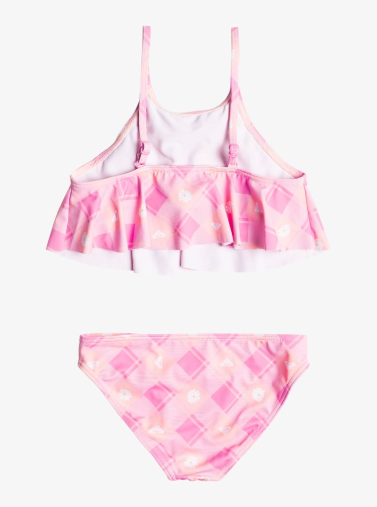 Pink Kids' Roxy 2-7 Flower Plaid Flutter Two Piece Set Bikinis | USA LUBM-17526