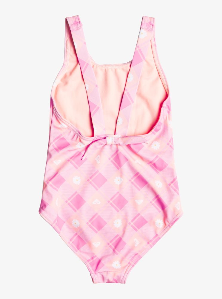 Pink Kids' Roxy 2-7 Flower Plaid One Piece Swimsuits | USA VDHG-93586