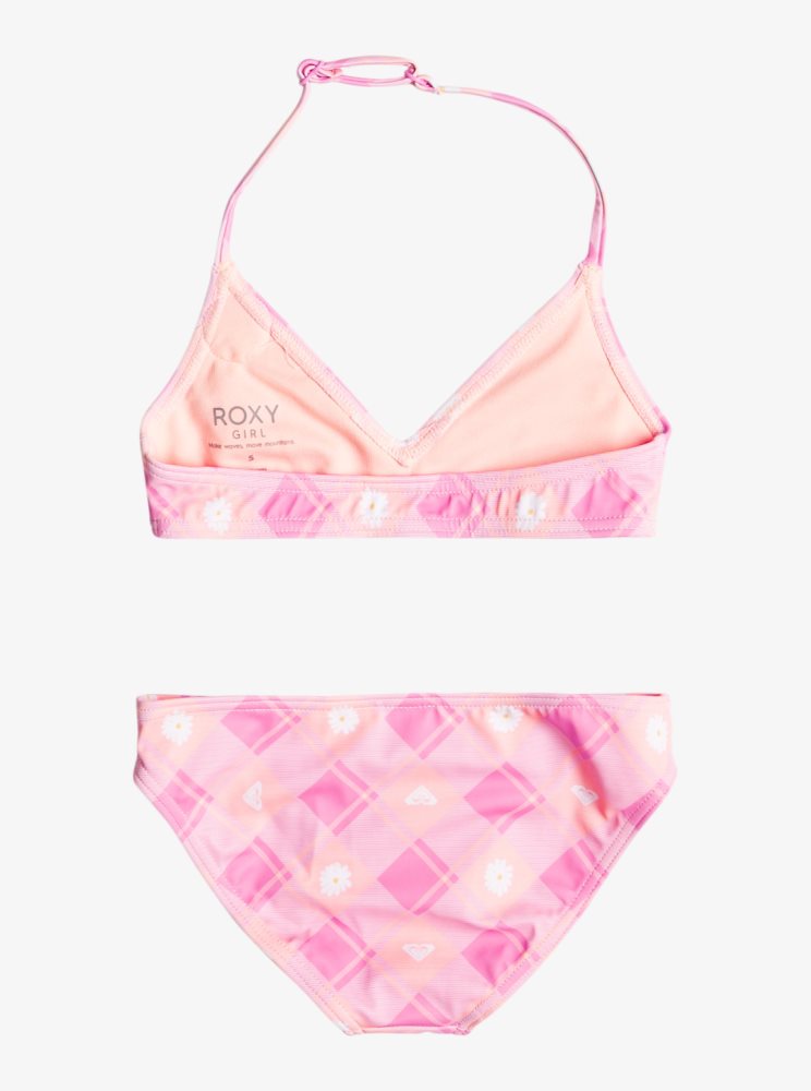 Pink Kids' Roxy 2-7 Flower Plaid Triangle Two Piece Set Bikinis | USA HIWY-10582