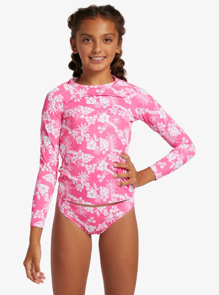 Pink Kids\' Roxy 4-16 Aloha Spirit Long Sleeve UPF 50 Set Rashguards | USA TBXA-87150