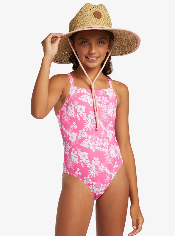 Pink Kids\' Roxy 4-16 Aloha Spirit One Piece Swimsuits | USA NJDG-04732