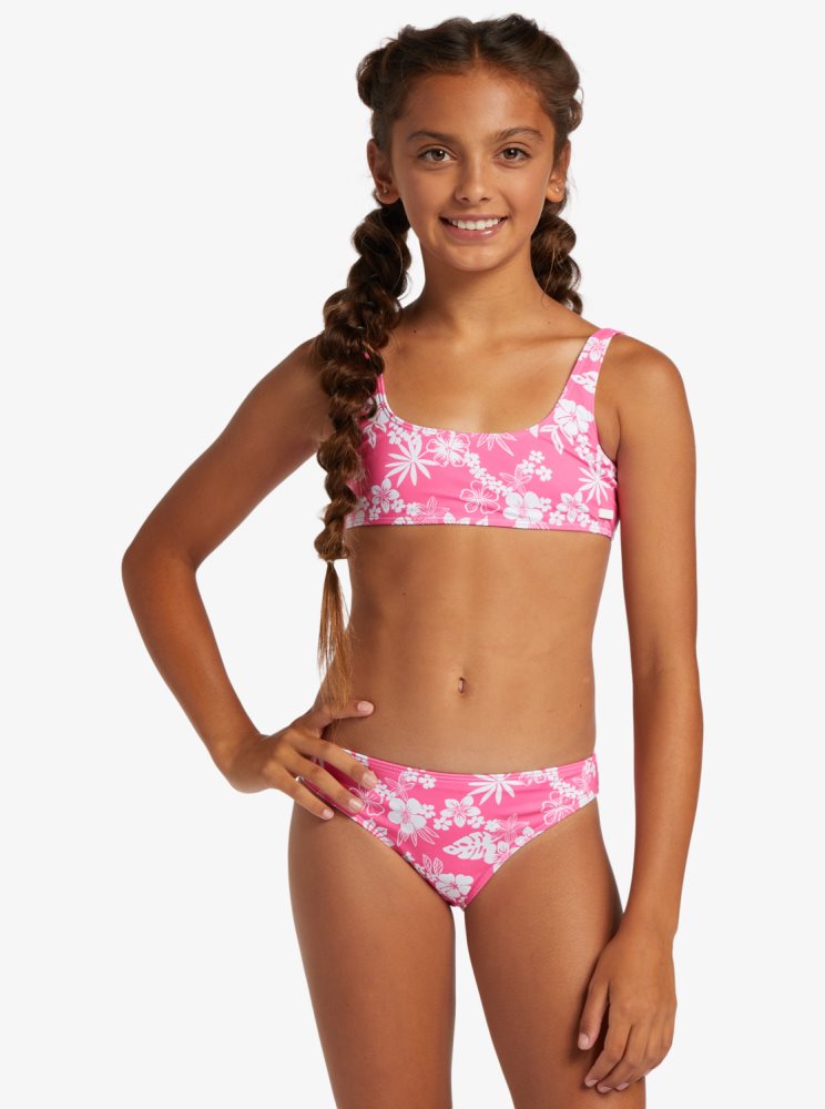 Pink Kids' Roxy 4-16 Aloha Spirit Two Piece Bralette Set Bikinis | USA XDMI-96732