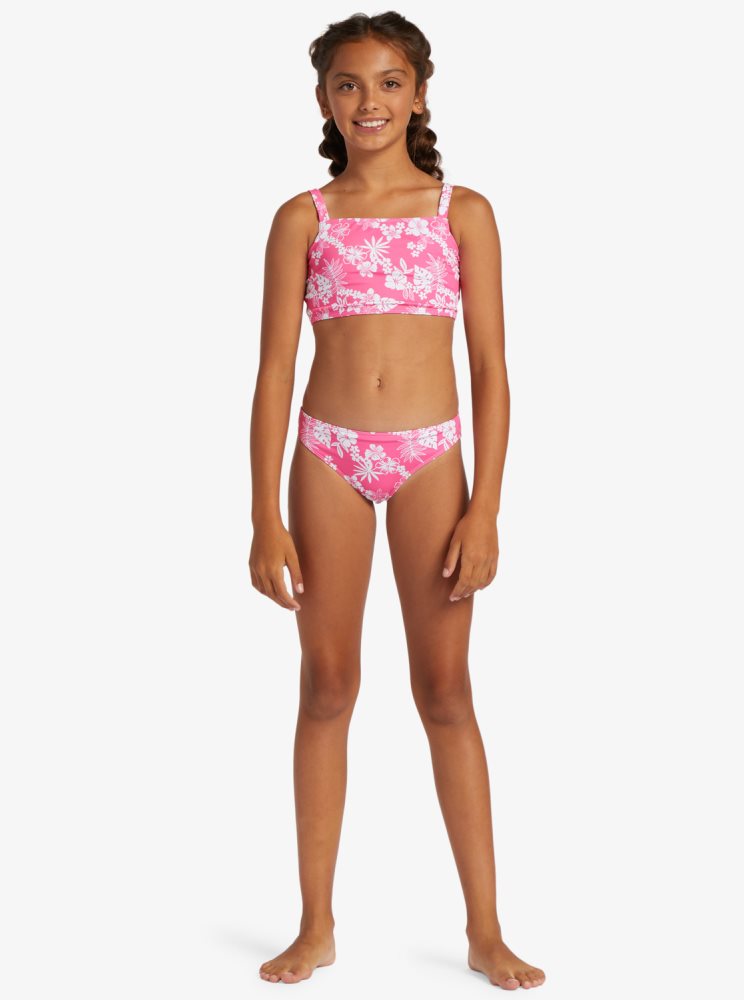 Pink Kids' Roxy 4-16 Aloha Spirit Two Piece Crop Top Set Bikinis | USA YTPO-74580