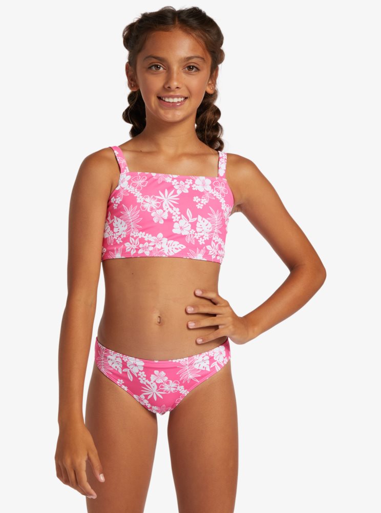 Pink Kids\' Roxy 4-16 Aloha Spirit Two Piece Crop Top Set Bikinis | USA YTPO-74580