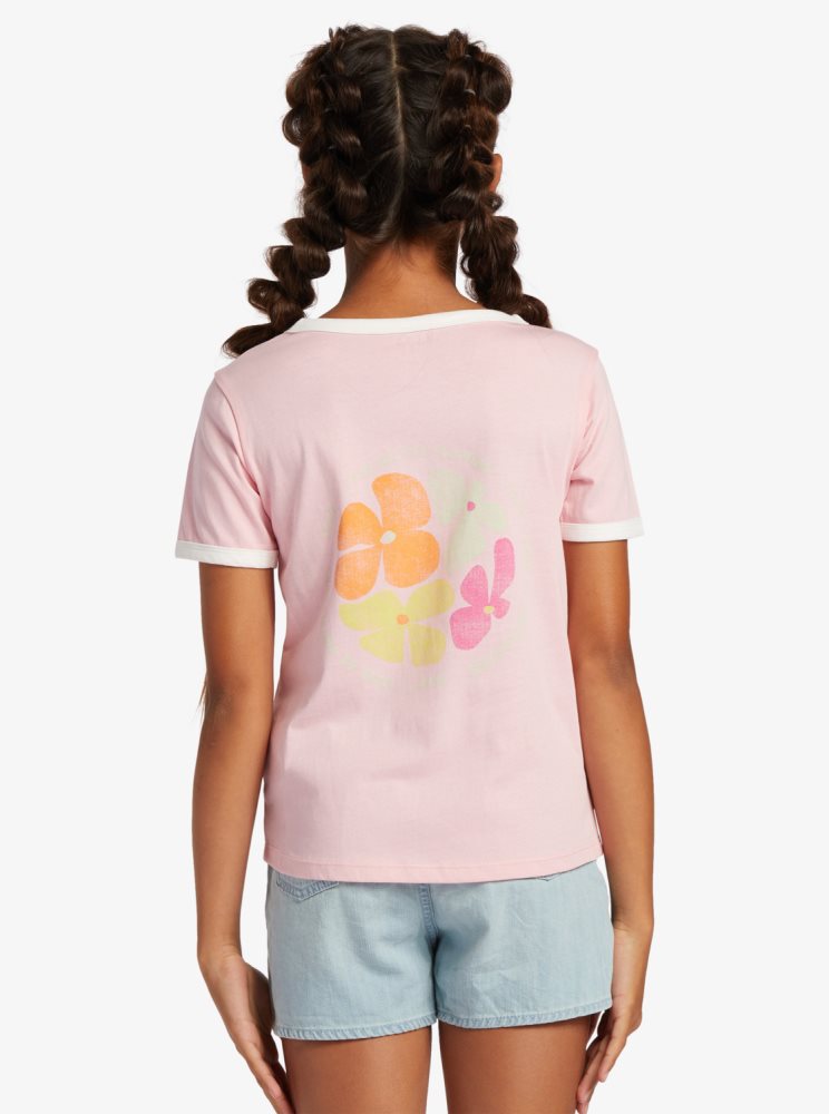 Pink Kids' Roxy 4-16 Cottonflower T Shirts | USA HQKS-69018