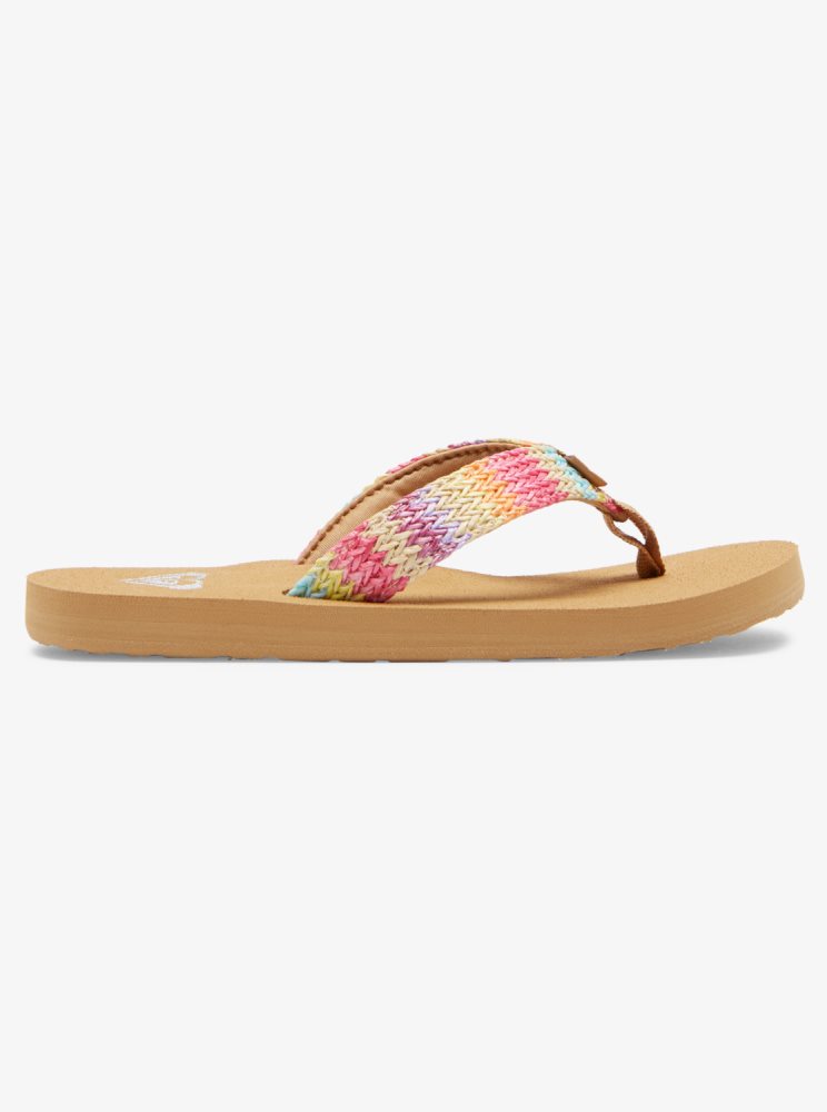 Pink Kids' Roxy 4-16 Porto Raffia Flip Flops | USA MIEF-05294