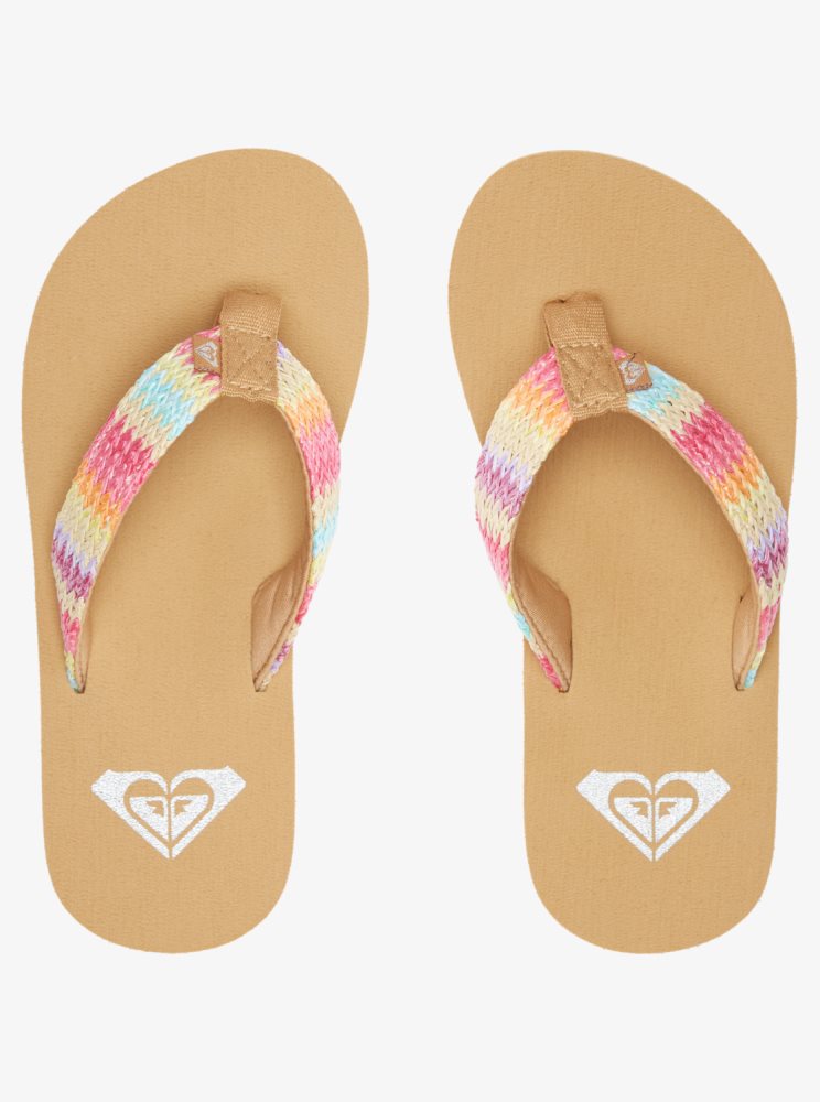 Pink Kids' Roxy 4-16 Porto Raffia Flip Flops | USA MIEF-05294