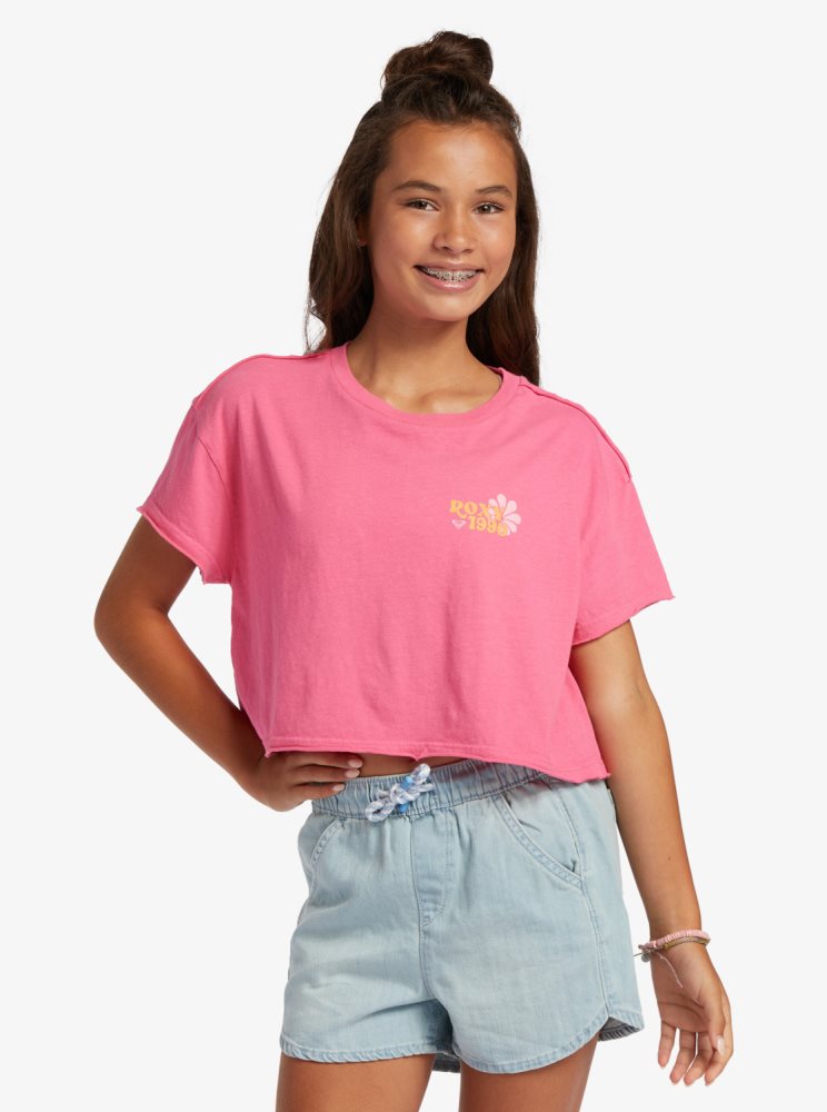 Pink Kids\' Roxy 4-16 Since 1990 Oversized Cropped T Shirts | USA VZQE-34952