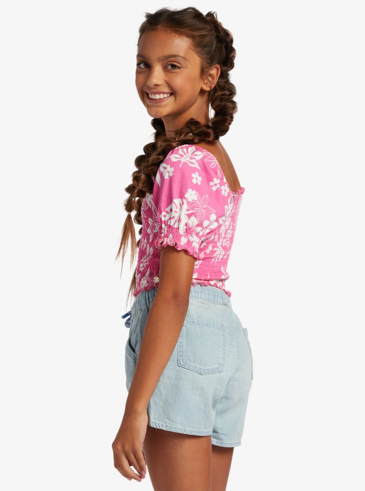 Pink Kids' Roxy 4-16 Sunday Night Sessions Puff Sleeve Tops | USA TPOZ-91280