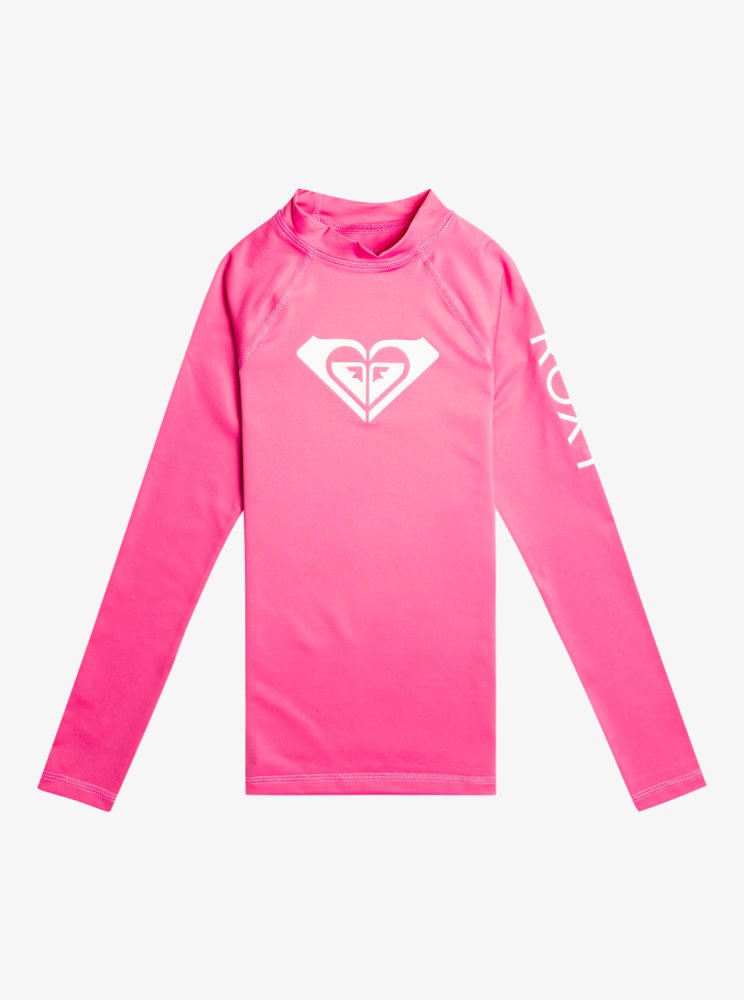 Pink Kids\' Roxy 7-16 Whole Hearted Long Sleeve UPF 50 Rashguards | USA JGAX-90132