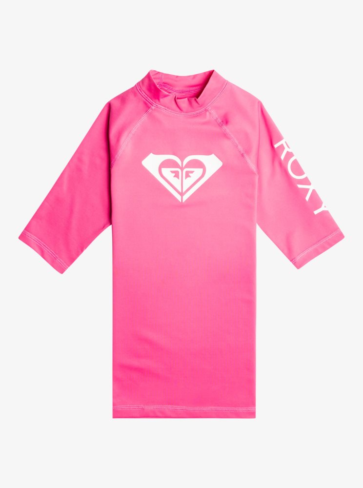 Pink Kids\' Roxy 7-16 Wholehearted UPF 50 Short Sleeve Rashguards | USA DSHG-04917