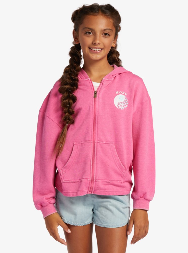 Pink Kids\' Roxy Early In The Morning B Zip-Up Hoodie | USA NMYP-13906