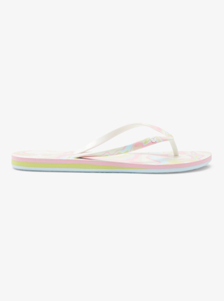 Pink / Light Green Women's Roxy Portofino Flip Flops | USA USKE-03219