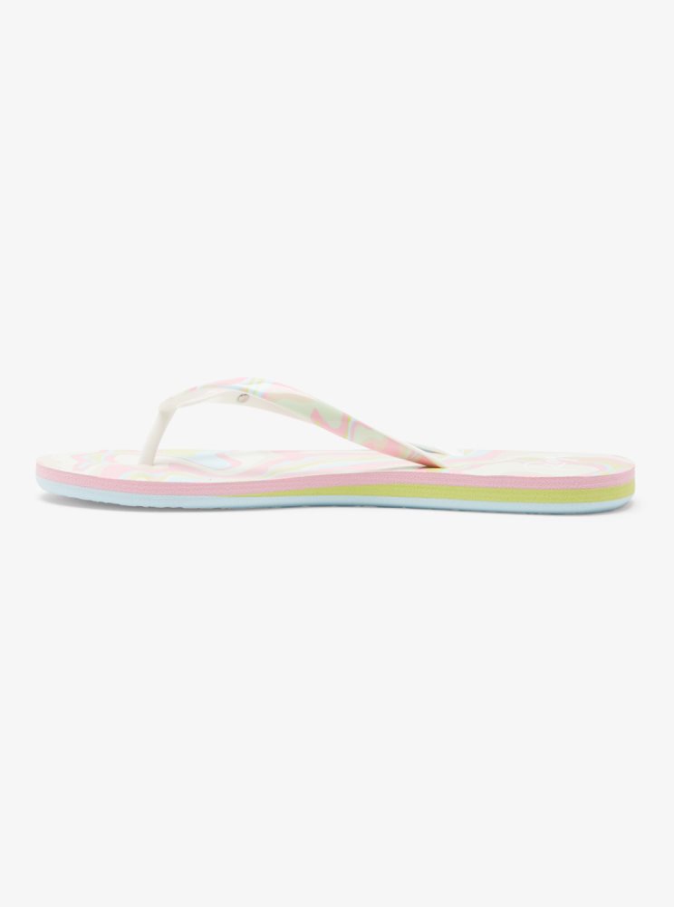 Pink / Light Green Women's Roxy Portofino Flip Flops | USA USKE-03219