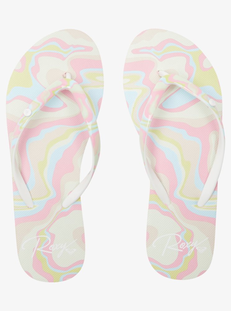 Pink / Light Green Women's Roxy Portofino Flip Flops | USA USKE-03219