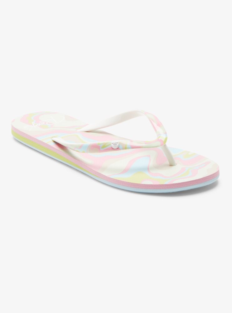 Pink / Light Green Women\'s Roxy Portofino Flip Flops | USA USKE-03219