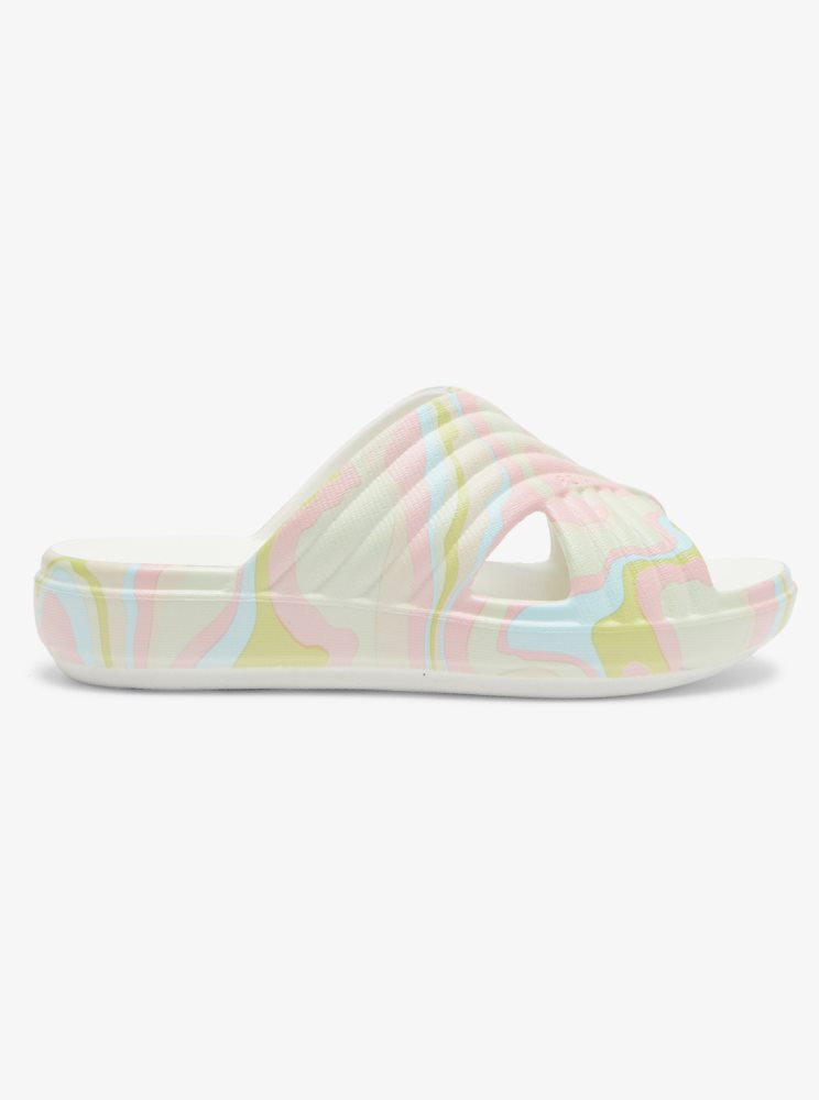 Pink / Light Green Women's Roxy Rivie Print Sandals | USA LHVN-82096