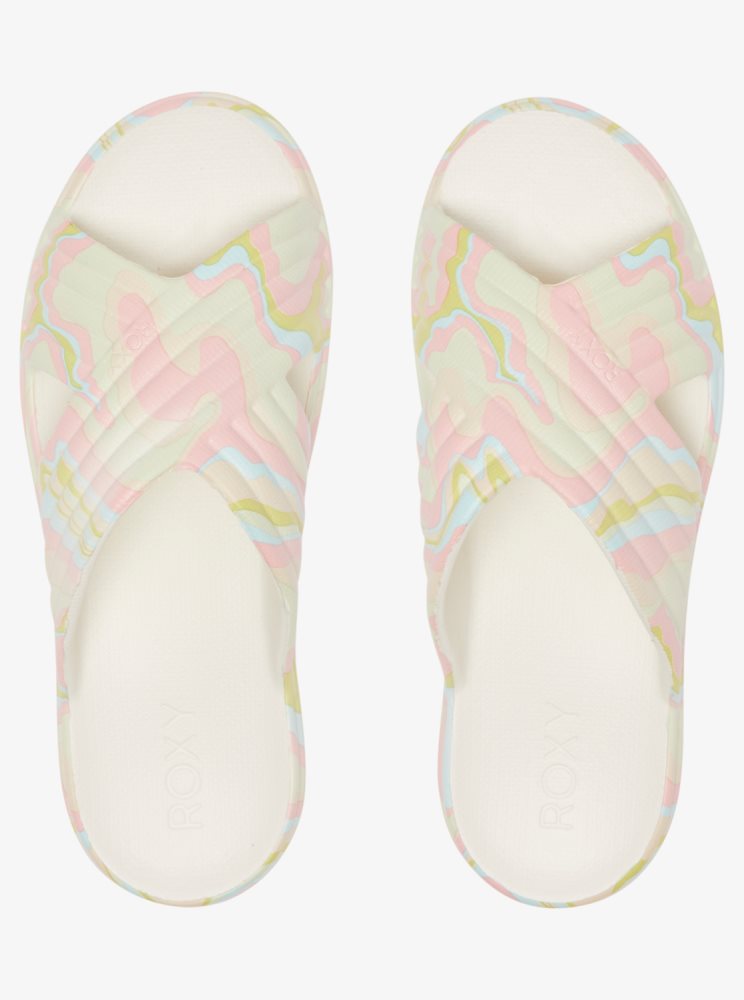 Pink / Light Green Women's Roxy Rivie Print Sandals | USA LHVN-82096