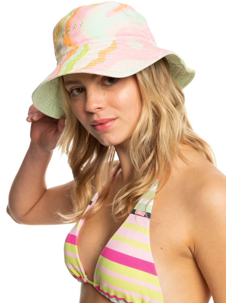 Pink Stripes Women's Roxy Jasmine Paradise Reversible Bucket Hats | USA YEQG-24068