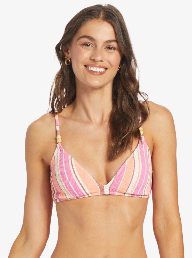 Pink Stripes Women's Roxy Palm Tree Dreams Triangle Bikini Tops | USA MEZH-56130