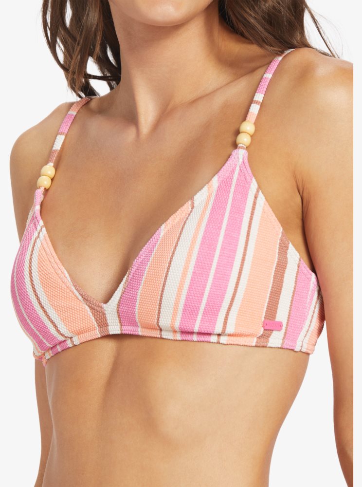 Pink Stripes Women's Roxy Palm Tree Dreams Triangle Bikini Tops | USA MEZH-56130