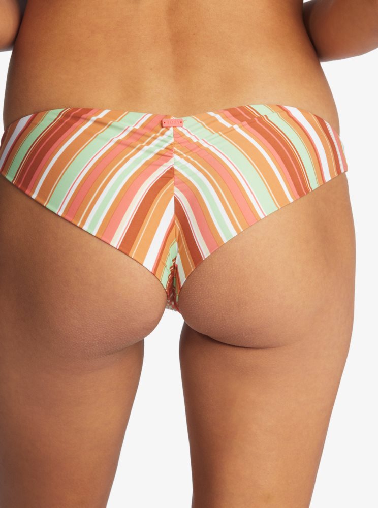 Pink Stripes Women's Roxy Printed Beach Classics Cheeky Bikini Bottoms | USA ANCS-67490