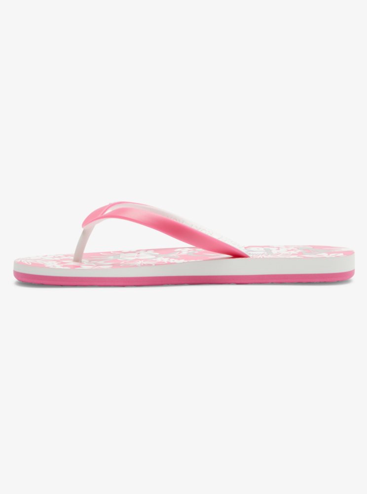 Pink / White Women's Roxy Tahiti Flip Flops | USA UTPS-71240