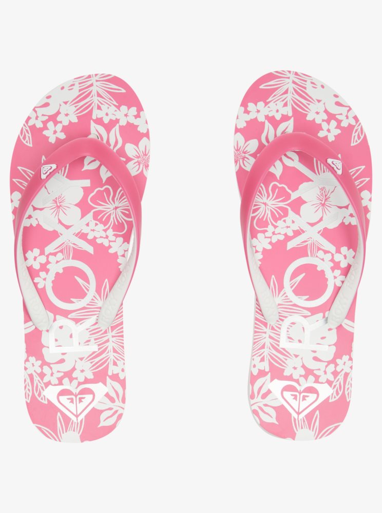 Pink / White Women's Roxy Tahiti Flip Flops | USA UTPS-71240