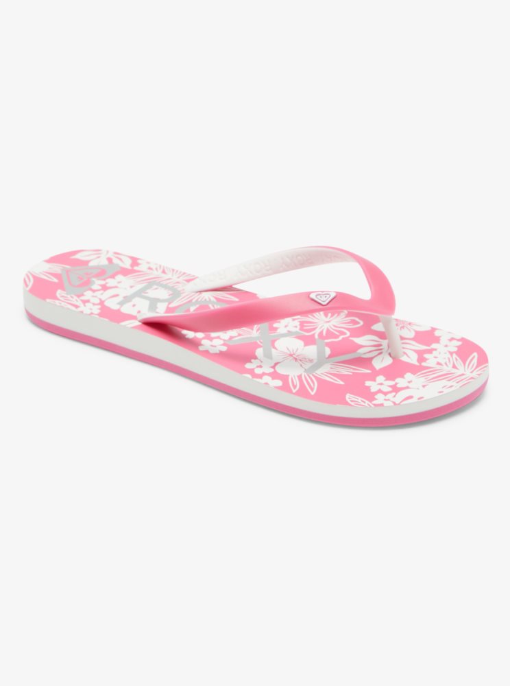 Pink / White Women\'s Roxy Tahiti Flip Flops | USA UTPS-71240