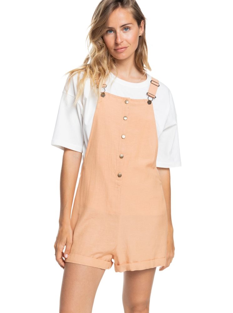 Pink Women\'s Roxy Back To Goodbye Short Overalls Rompers | USA ZHSC-16723