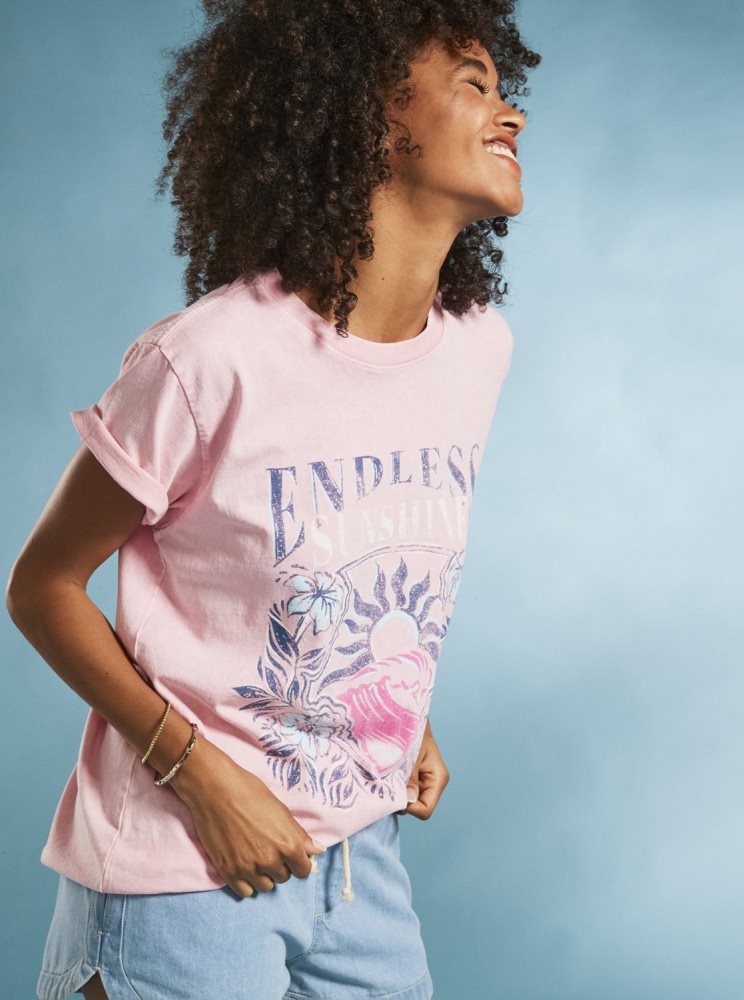 Pink Women's Roxy Endless Sunshine Oversized T Shirts | USA NQRU-49873