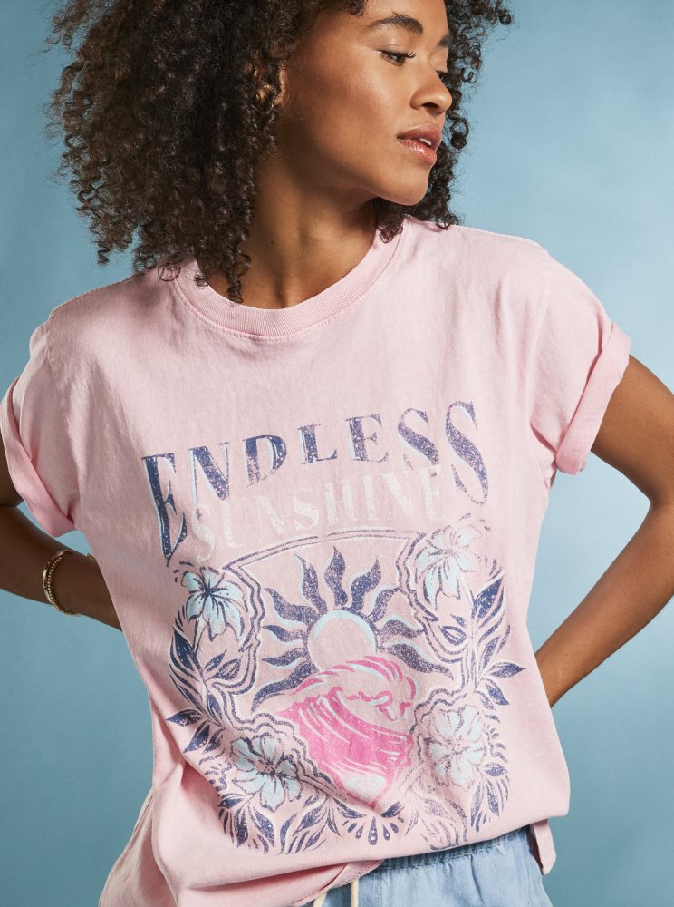 Pink Women's Roxy Endless Sunshine Oversized T Shirts | USA NQRU-49873