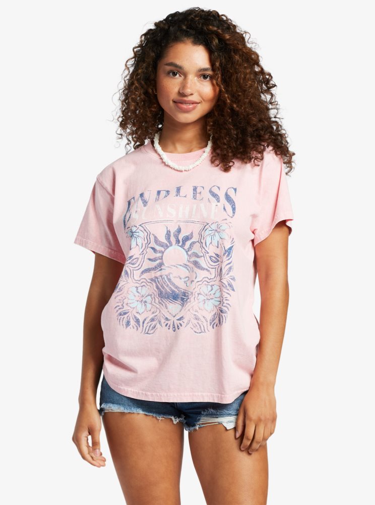 Pink Women's Roxy Endless Sunshine Oversized T Shirts | USA NQRU-49873