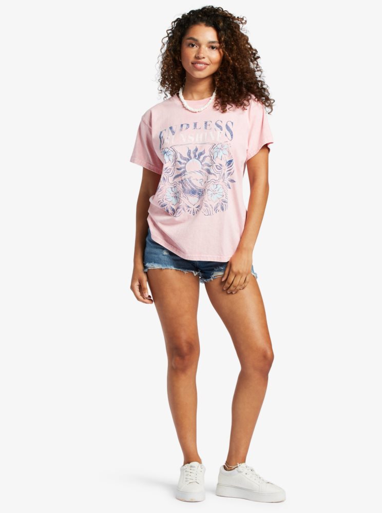 Pink Women's Roxy Endless Sunshine Oversized T Shirts | USA NQRU-49873