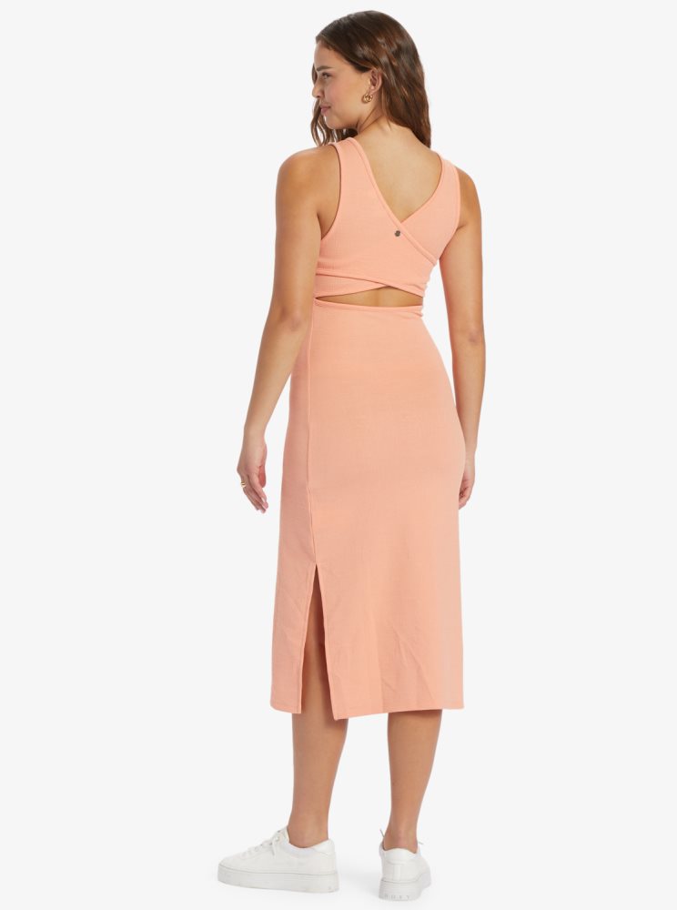 Pink Women's Roxy Good Keepsake Strappy Midi Dress | USA XIAZ-79053