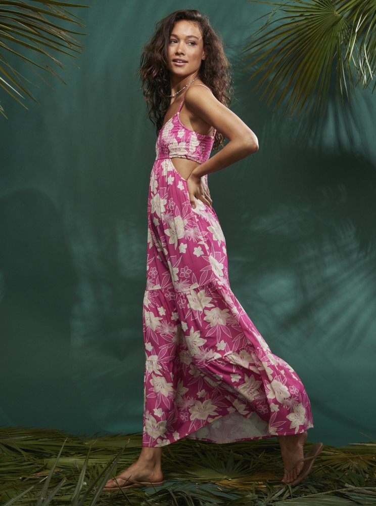 Pink Women's Roxy Hot Tropics Maxi Dress | USA LHQG-13096