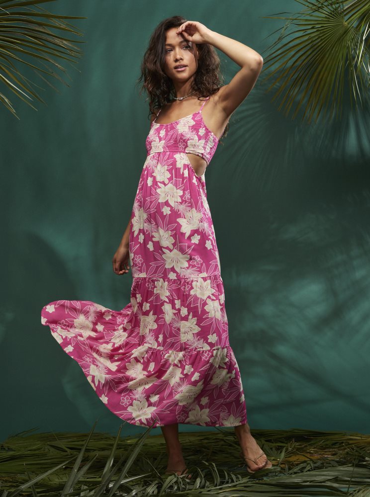 Pink Women's Roxy Hot Tropics Maxi Dress | USA LHQG-13096