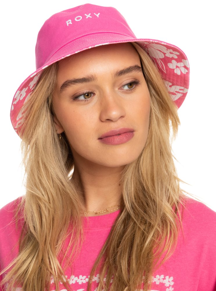 Pink Women's Roxy Jasmine Paradise Reversible Bucket Hats | USA IYXL-95740